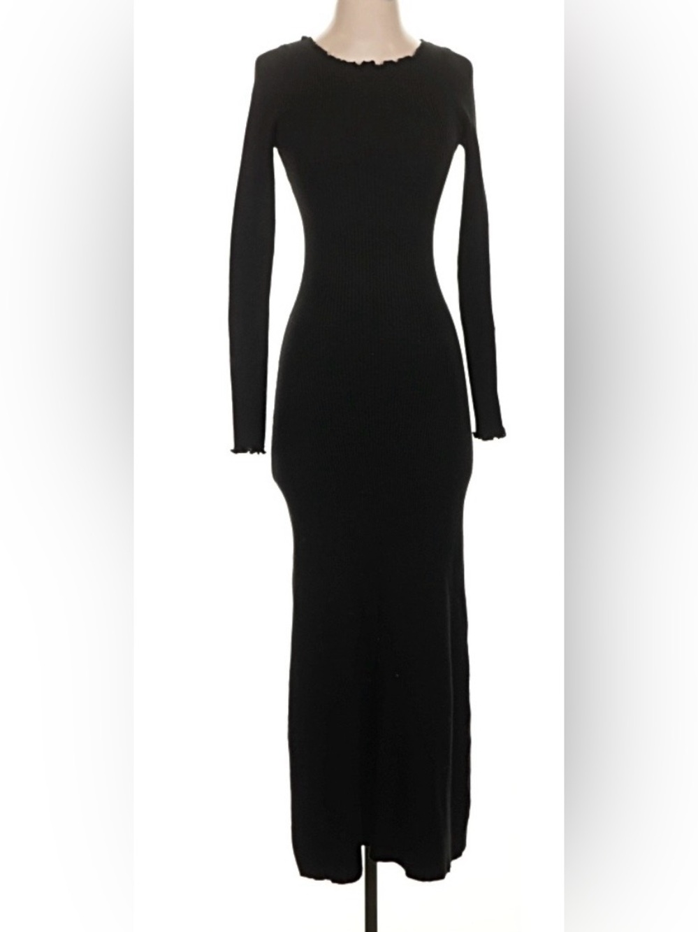 DISSH Black Ribbed Long-Sleeve Maxi Dress with Front Slit date night resort - Picture 2 of 8